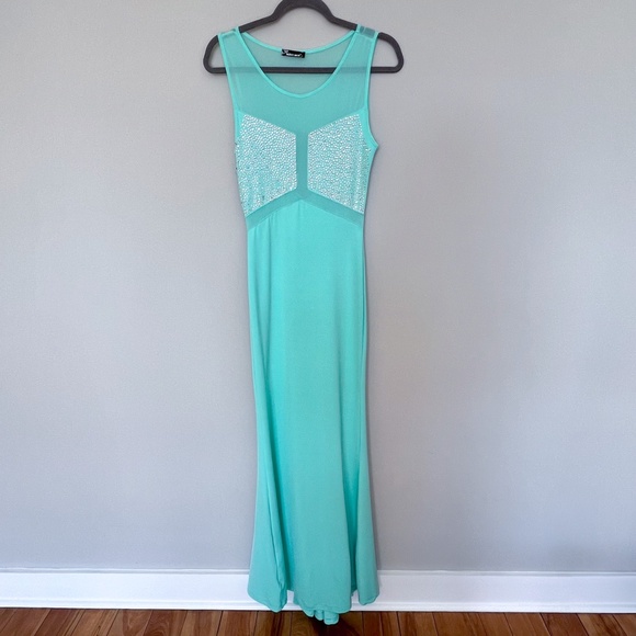 NWOT MISS MOI Sexy Evening Prom Wedding Party Gown Mint Dress Crystals Mesh S - Picture 12 of 15